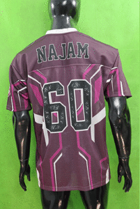 "Front and back view of 2025 American football uniform with team logo"

