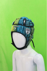 "Elite rugby helmet with open-ear design and moisture-wicking lining" 