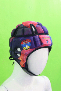 "Elite rugby helmet with open-ear design and moisture-wicking lining" 