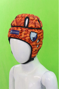 "Elite rugby helmet with open-ear design and moisture-wicking lining"

